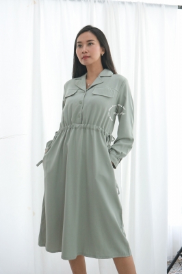 Zendaya Dress Baju Hamil Menyusui Katun Outfit Muslim Lengan Panjang Formal Casual Simpel - DRO 1029 HIJAU